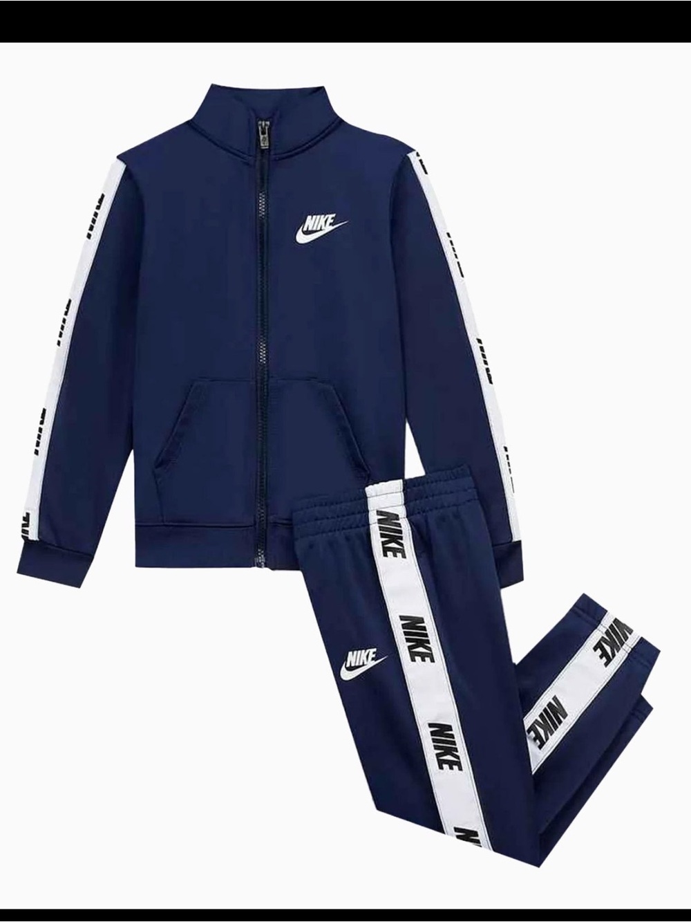 NWT Nike Boys 2T Navy 2 Piece Tracksuit Set Jacket Jogger Pants Logo Tape
